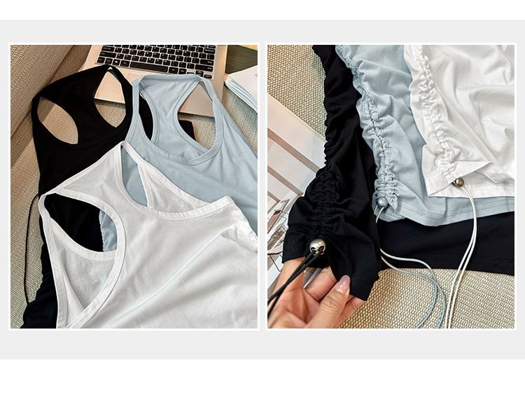Plain Asymmetric Drawstring Halter Racerback Top