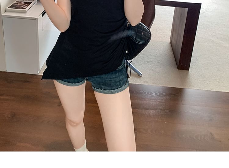 Plain Asymmetric Drawstring Halter Racerback Top