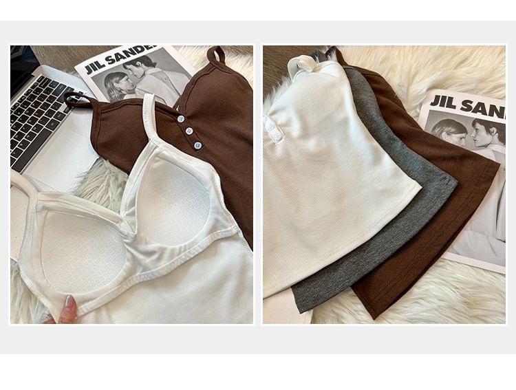 Plain Padded V-Neck Crop Cami Top