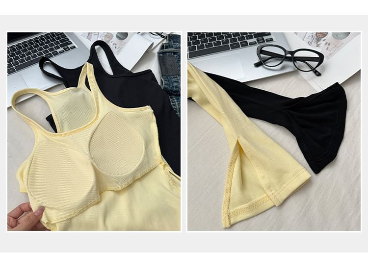 Padded Scoop Neck Slit Crop Tank + Button-Up Cardigan Set