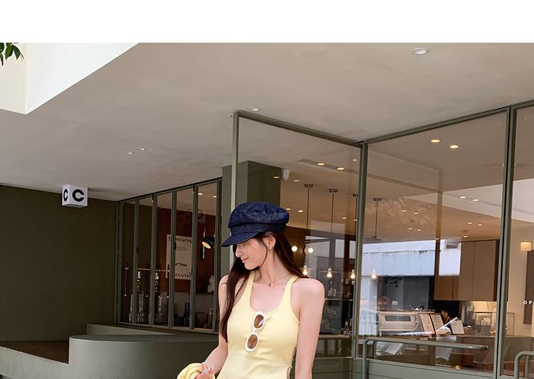 Padded Scoop Neck Slit Crop Tank + Button-Up Cardigan Set