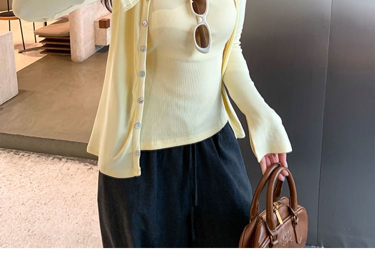 Padded Scoop Neck Slit Crop Tank + Button-Up Cardigan Set