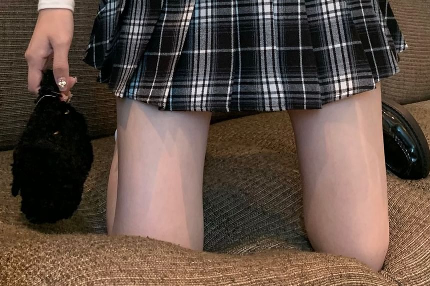 Plaid Mini Pleated Skirt - Mid Waist
