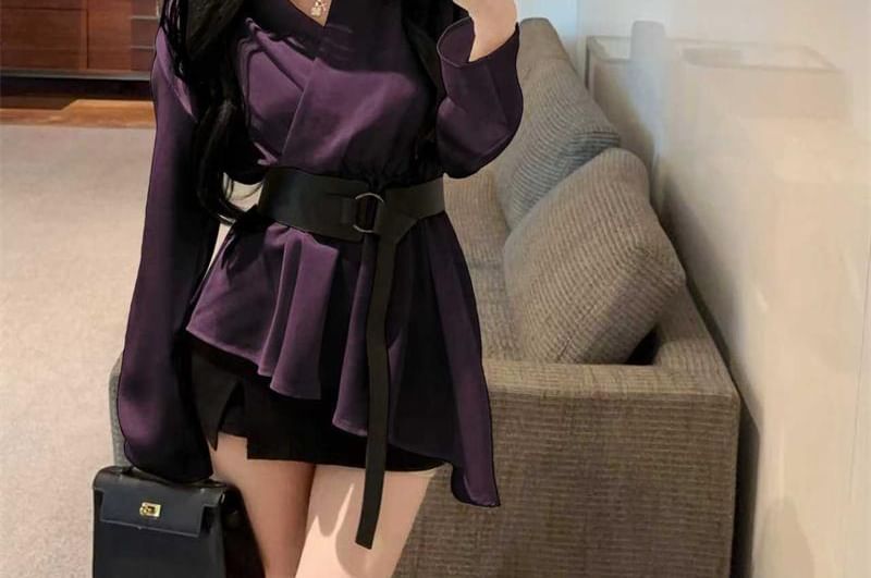Plain Asymmetric Long-Sleeved Shirt