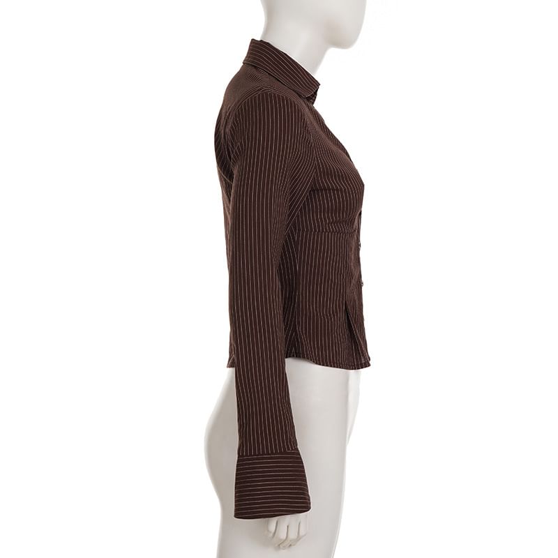 Plain Ruched Collared V-Neck Button-Up Shirt