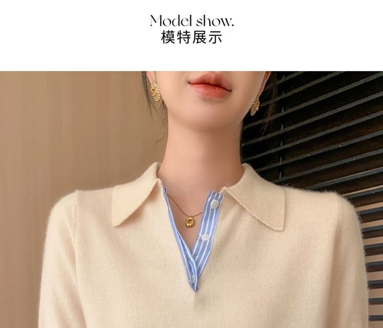 Plain Knit Short-Sleeved Polo Shirt