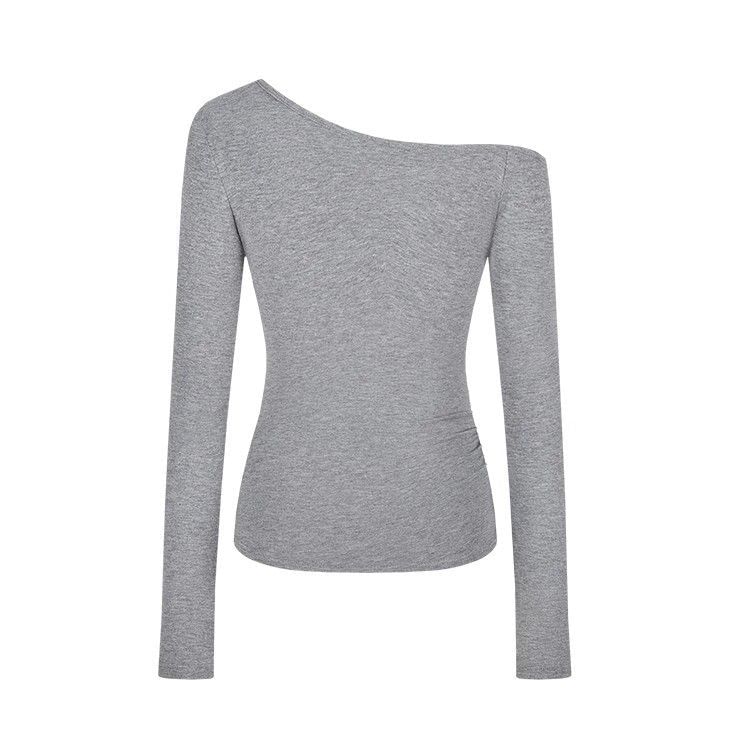 Plain Asymmetric Off-Shoulder Long-Sleeved Tee