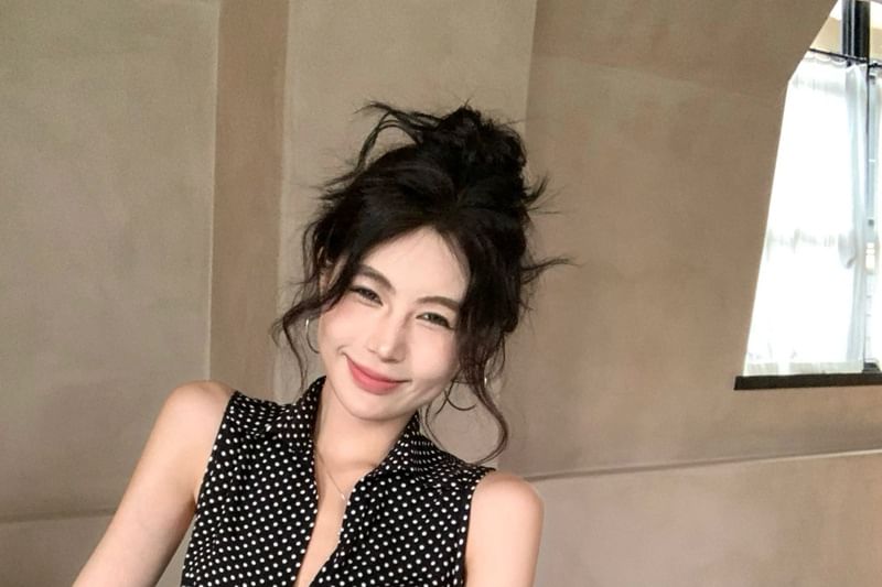 Dotted Lace-Trim Fitted Tank + Low-Rise Mini Skirt