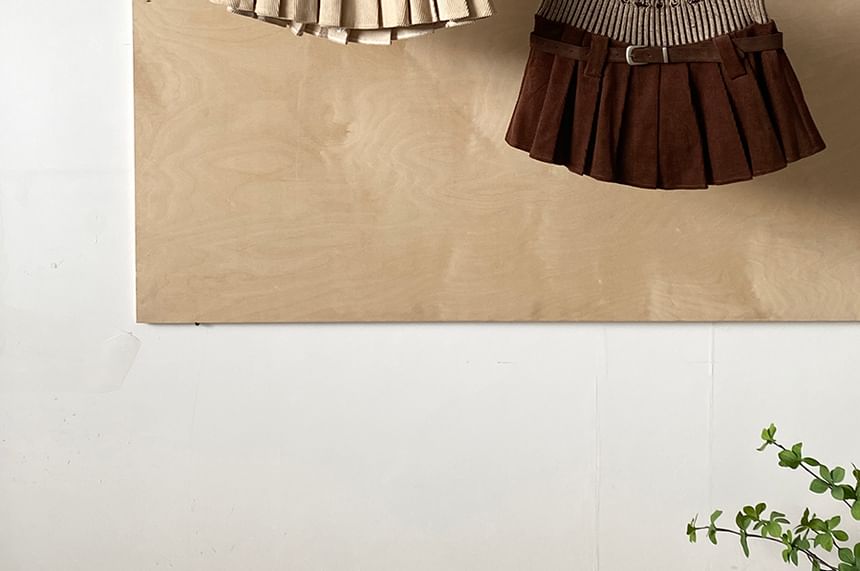High-Waist Pleated Panel Knit Mini A-Line Skirt
