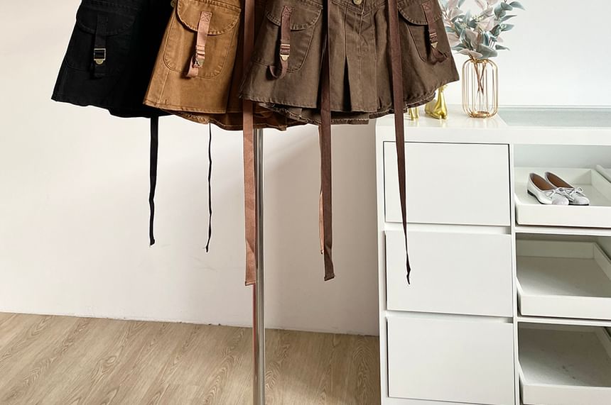 Mid-Rise Pleated Mini A-Line Cargo Skirt