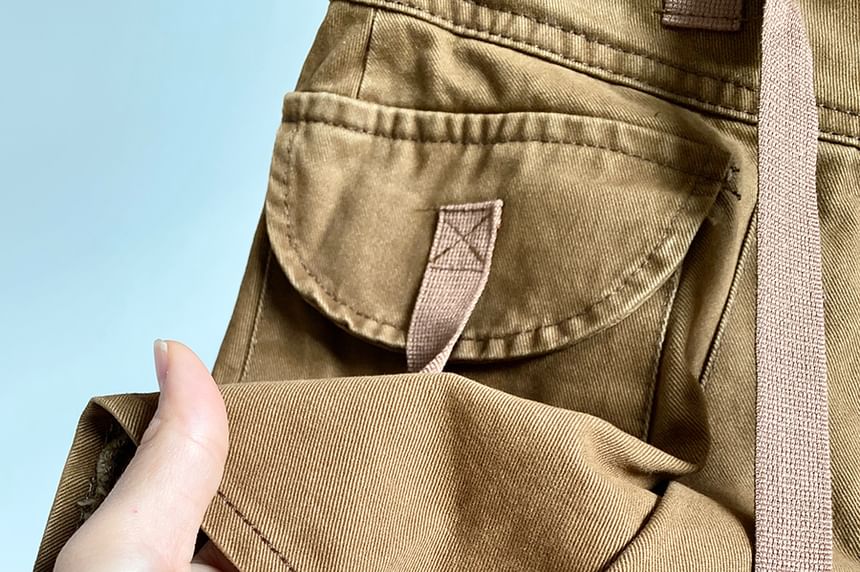 Mid-Rise Pleated Mini A-Line Cargo Skirt