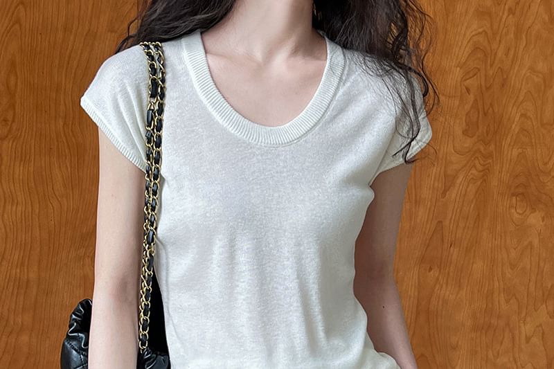 Scoop-Neck Short-Sleeved Knit Top