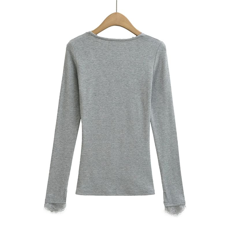 Slim Fit V-Neck Tee with Lace Panel