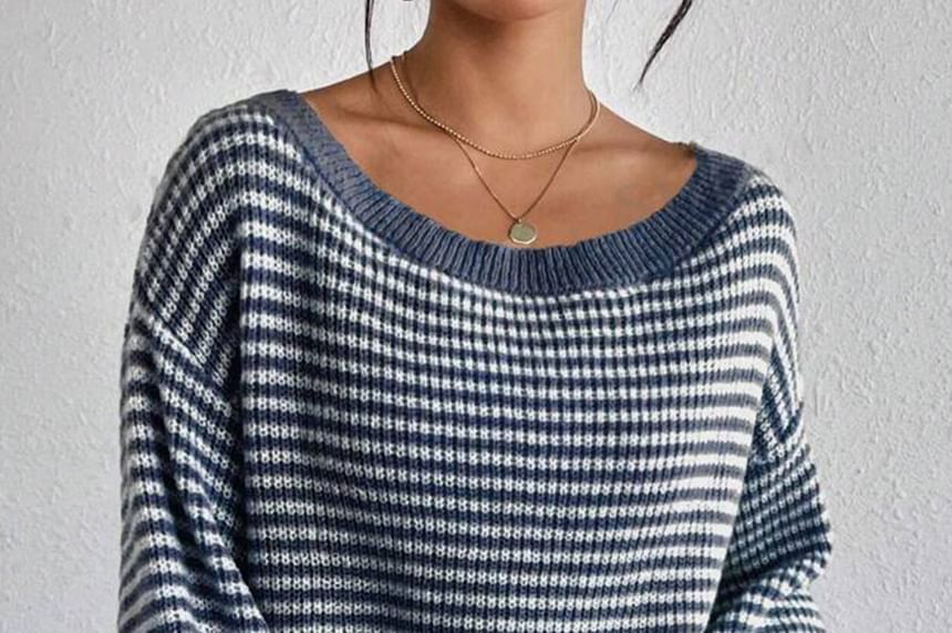 Striped Off-Shoulder Oversized Sweater