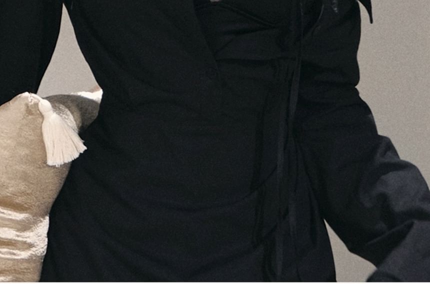 V-Neck Lace Panel Camisole Top / Long-Sleeve Off-Shoulder Plain Asymmetrical Mini A-Line Dress / Undershorts / Set