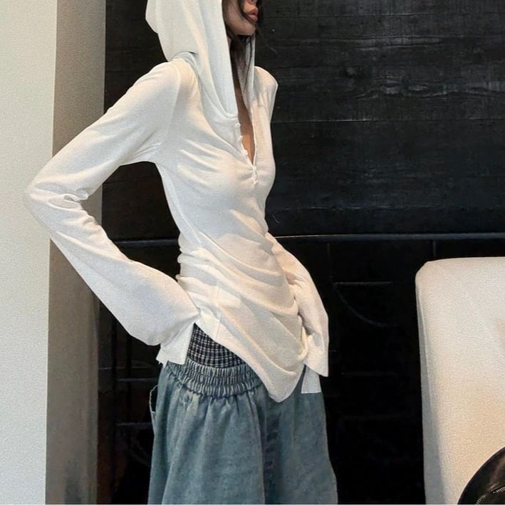 Henley Plain Slim Fit Hoodie