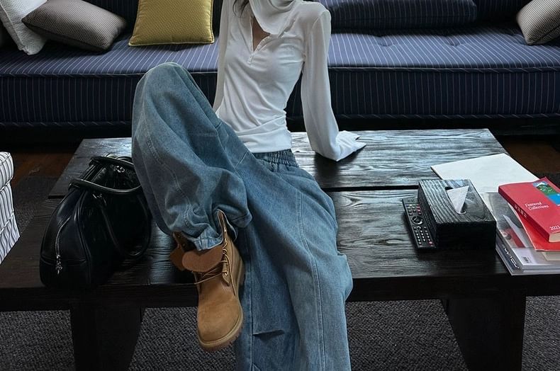 Henley Plain Slim Fit Hoodie