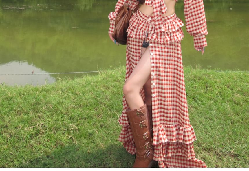 Gingham Long-Sleeved Cropped Shirt