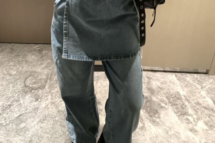 High Rise Skirt Overlay Wide Leg Jeans