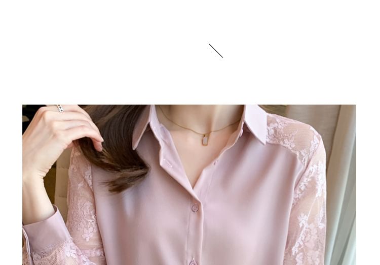Long Sleeve Collared Plain Panel Lace Shirt