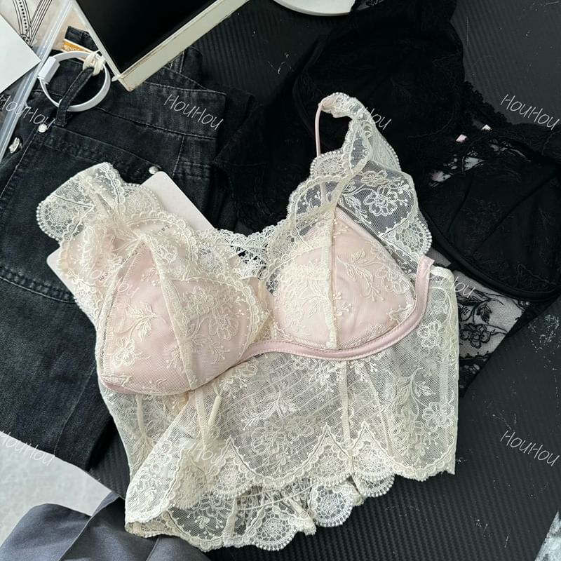 Lace Padded Crop Tank Top