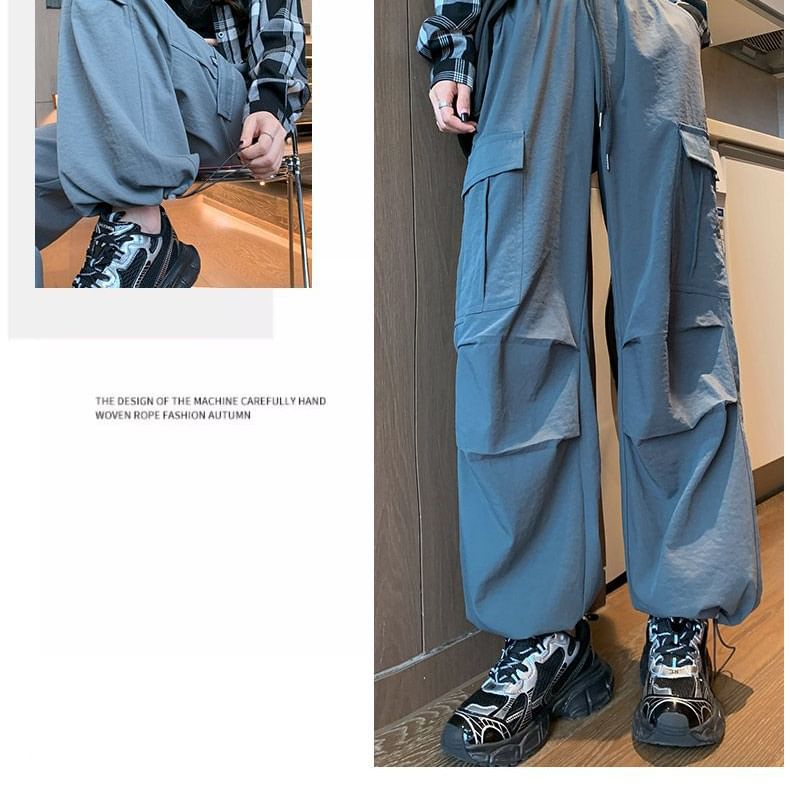High Waist Plain Wide Leg Cargo Pants (Various Designs)