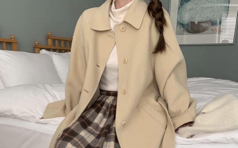 Collared Plain Button Tie-Waist Coat