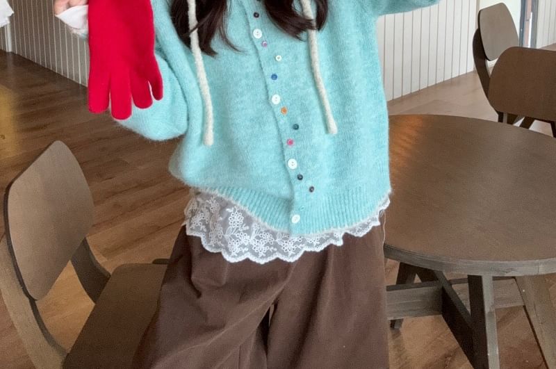Contrast Trim Round Neck Cardigan
