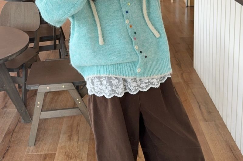 Contrast Trim Round Neck Cardigan