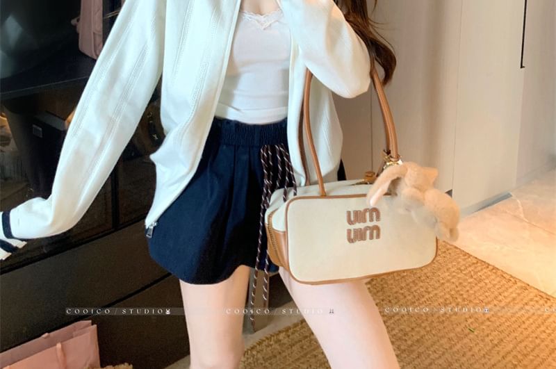 Stand Collar Two Tone Zip Cardigan