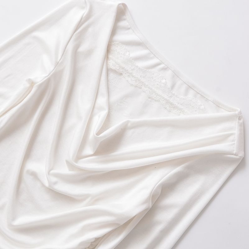 Cowl Neck Long-Sleeve Tee with Lace Trim