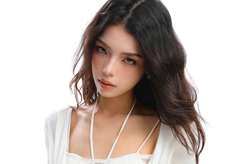 Halter Cowl Neck Ruched Tee with Lace Panel