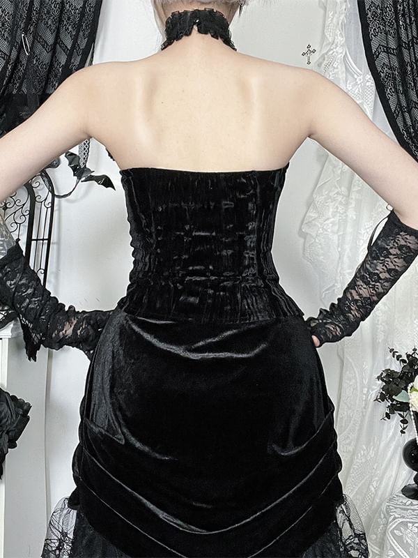 Halter Neck Lace Bustier & High Waist Maxi A-Line Skirt