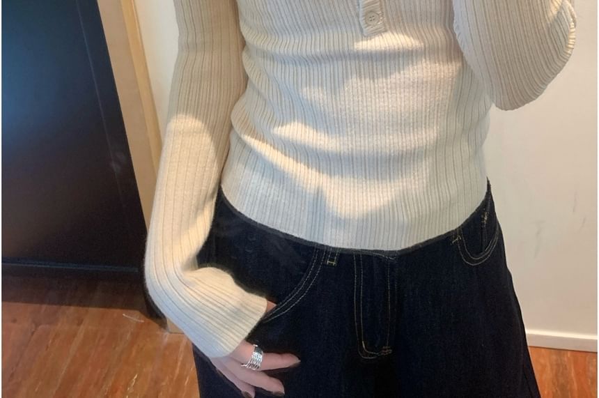 V-Neck Henley Ribbed Knit Top & Padded Lace Camisole