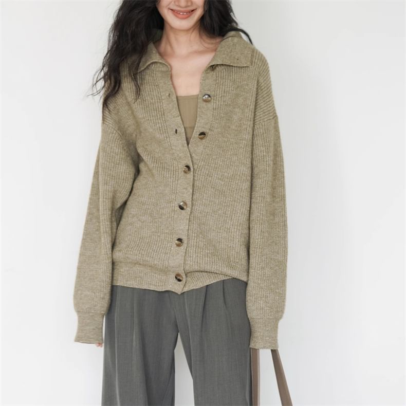 Collared Button-Front Knit Cardigan