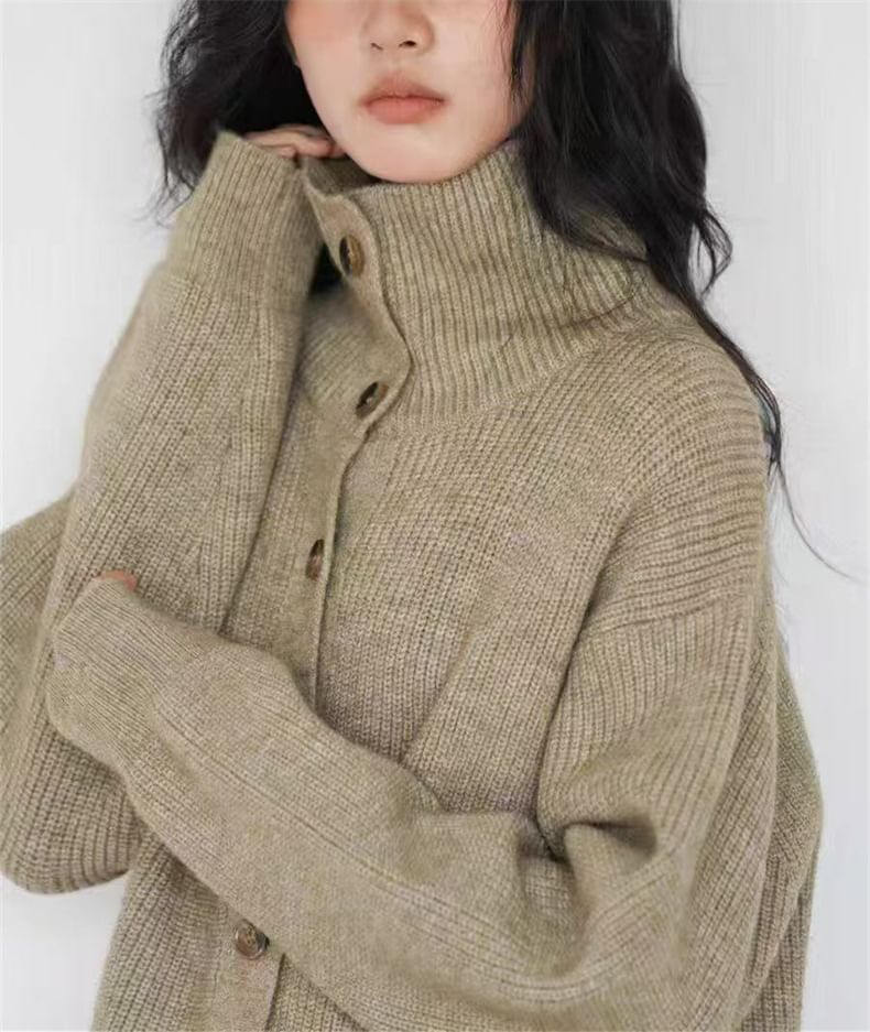 Collared Button-Front Knit Cardigan