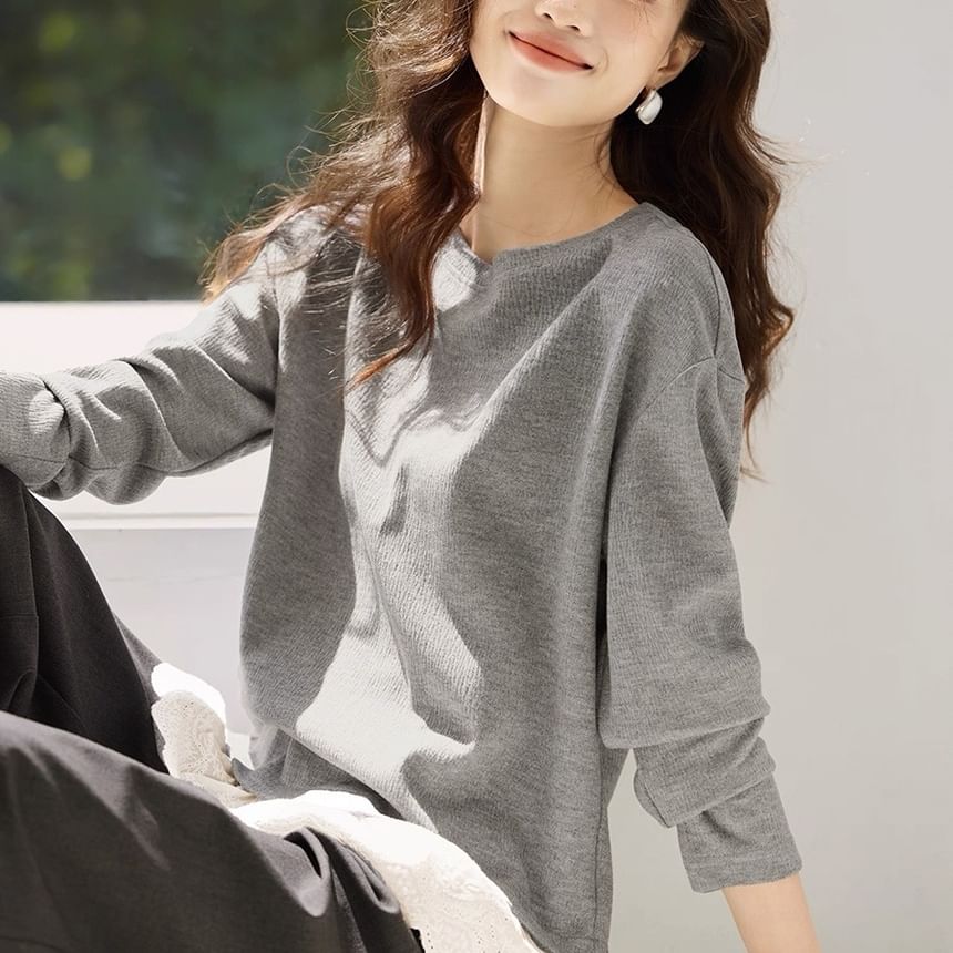 Round Neck Lace Panel Pullover