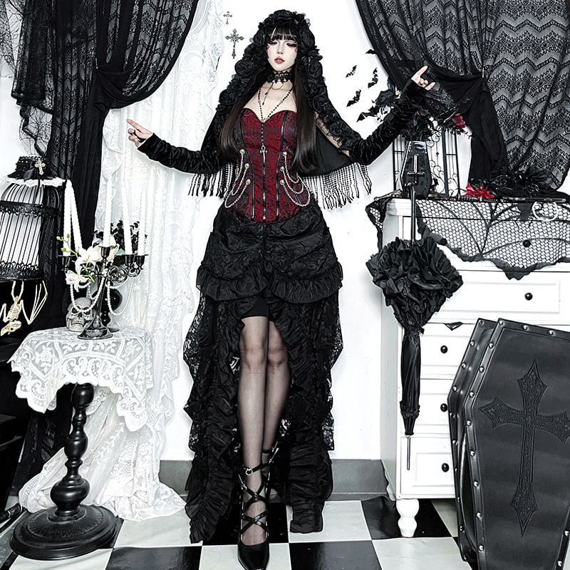 Chain Double-Breasted Jacquard Panel Tube Bustier Top