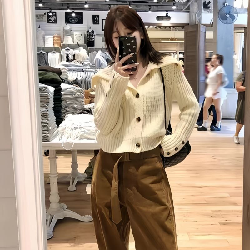 Chunky Knit Collared Plain Cardigan
