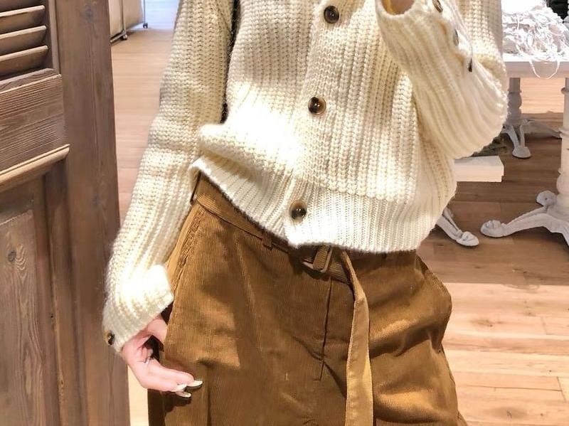 Chunky Knit Collared Plain Cardigan