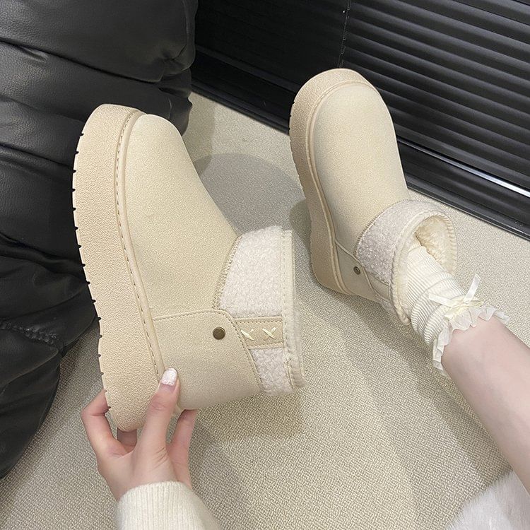 Platform Fleece-Lined Faux Suede Ankle Snow Boots