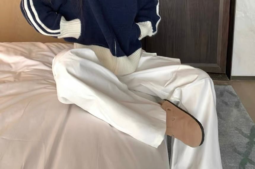 Mock Neck Two Tone Zip Front Cardigan