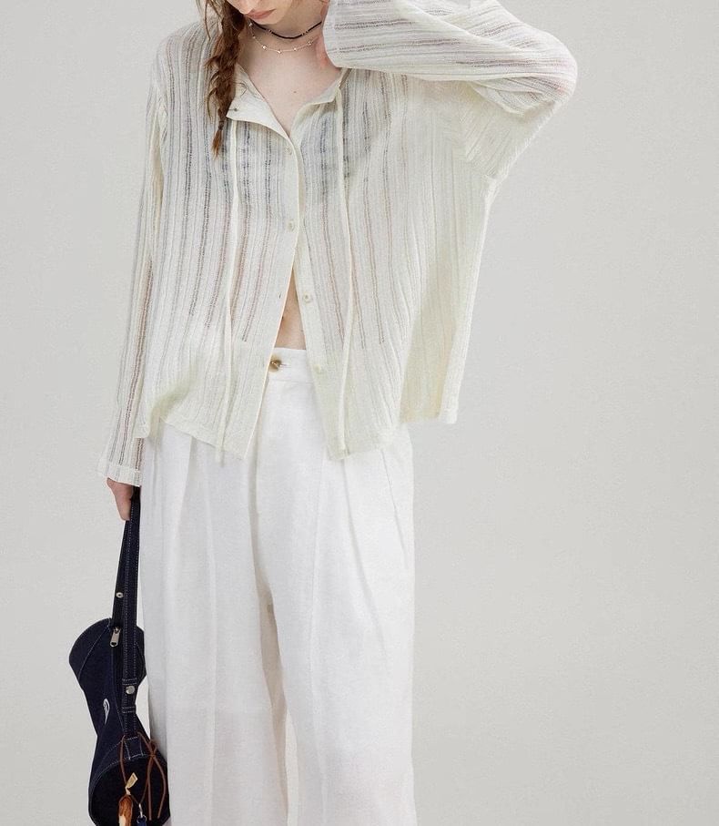 Plain Lace-Up Ribbed Cardigan