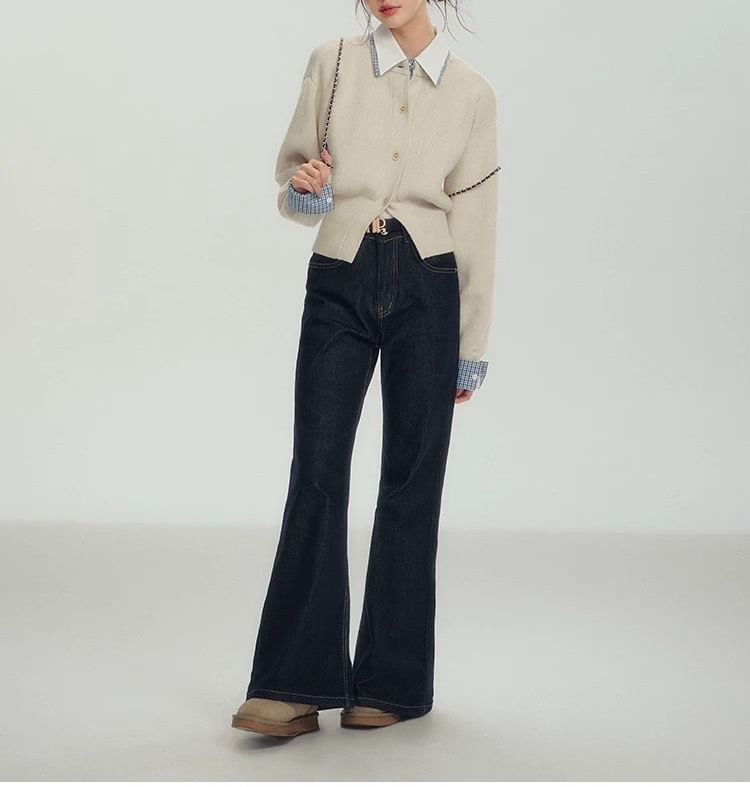 Collar Plain Mock Two-Piece Cardigan