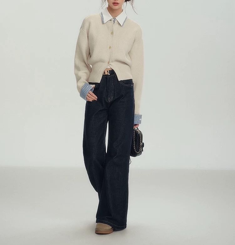 Collar Plain Mock Two-Piece Cardigan