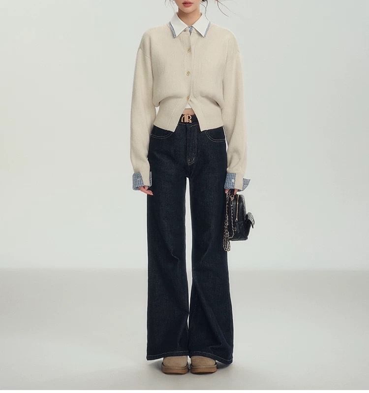 Collar Plain Mock Two-Piece Cardigan