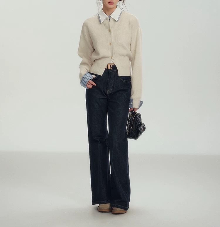 Collar Plain Mock Two-Piece Cardigan