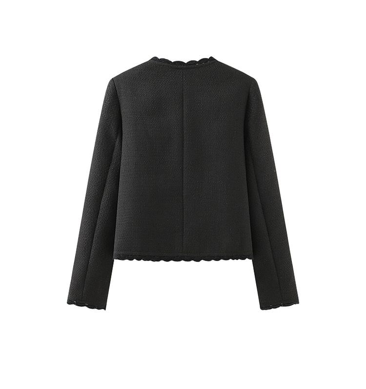 Plain Bow Pocket Detail Single-Breasted Jacket