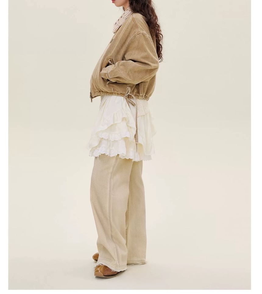 Drop-Shoulder Washed Denim Zip Jacket