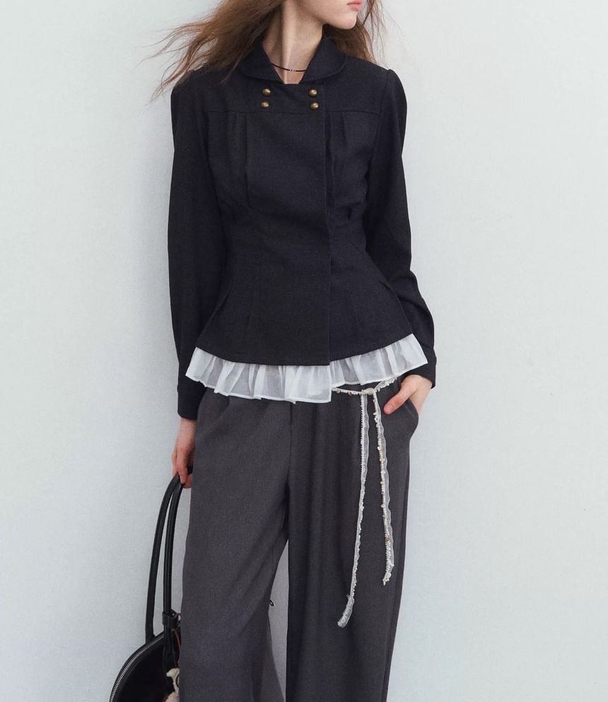 Plain Peplum Double-Breasted Jacket